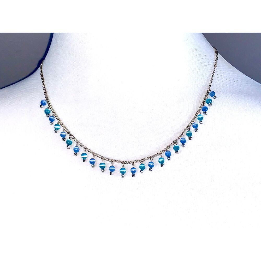 Claire's Iridescent Blue Dangling Beaded Choker Necklace